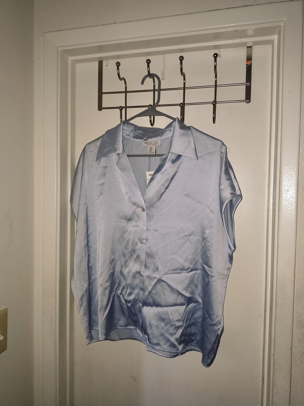 Rachel Zoe Light Blue Satin Button-Down Blouse